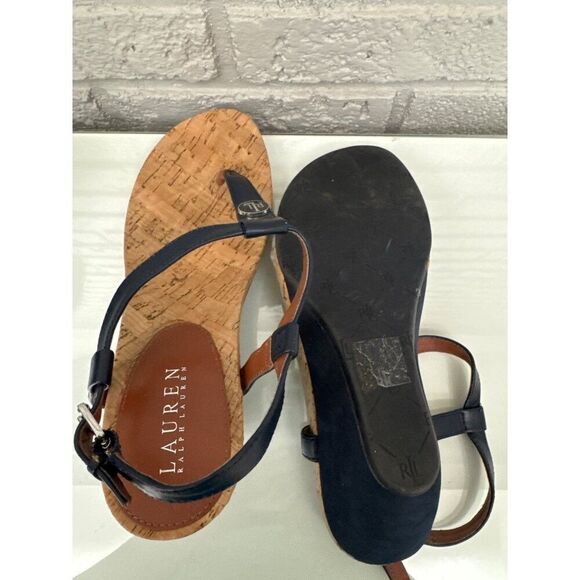 Ralph Lauren Women Blue Thong Slingback Wedge Sandals Size 8 - Picture 6 of 7